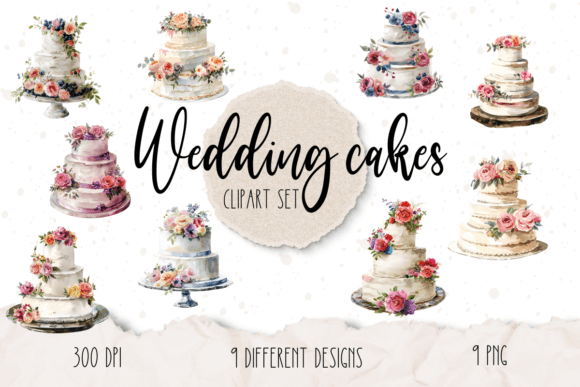 Elegant Wedding Cakes: A Watercolor Clipart Collection